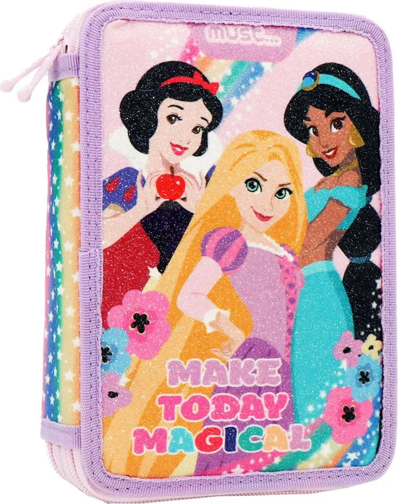 Astuccio 3 Zip Principesse Disney Multicolore con Cancelleria Completa