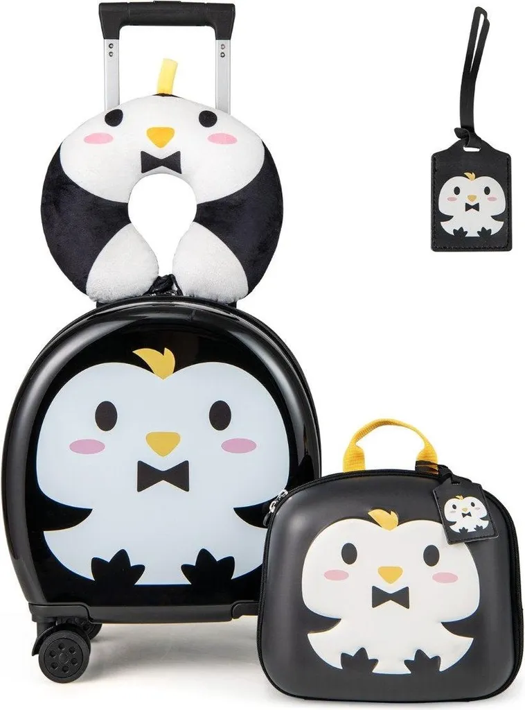 Trolley enfant à roulettes noir avec sac à dos 10" et 14" rigide 4 pièces