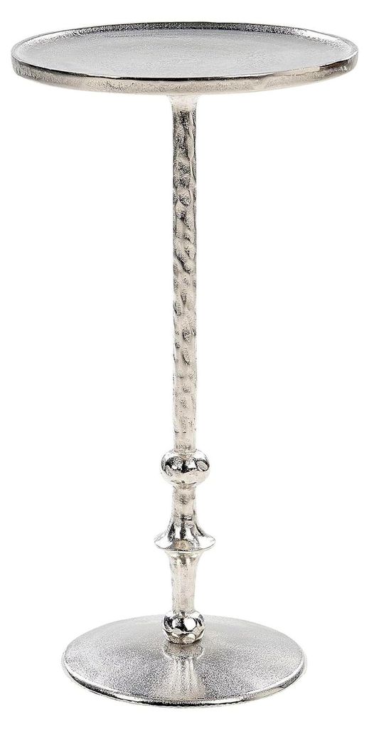 Runder Beistelltisch aus Metall in Silber mit einem Säulenfuß ø 32 cm