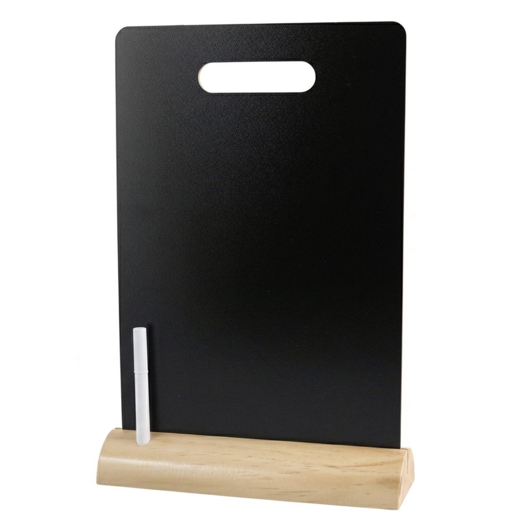 Tischaufsteller Kreidetafel DIN A4 mit Holzfuß inkl. Stift Tisch Aufsteller Doppelseitig Ständer