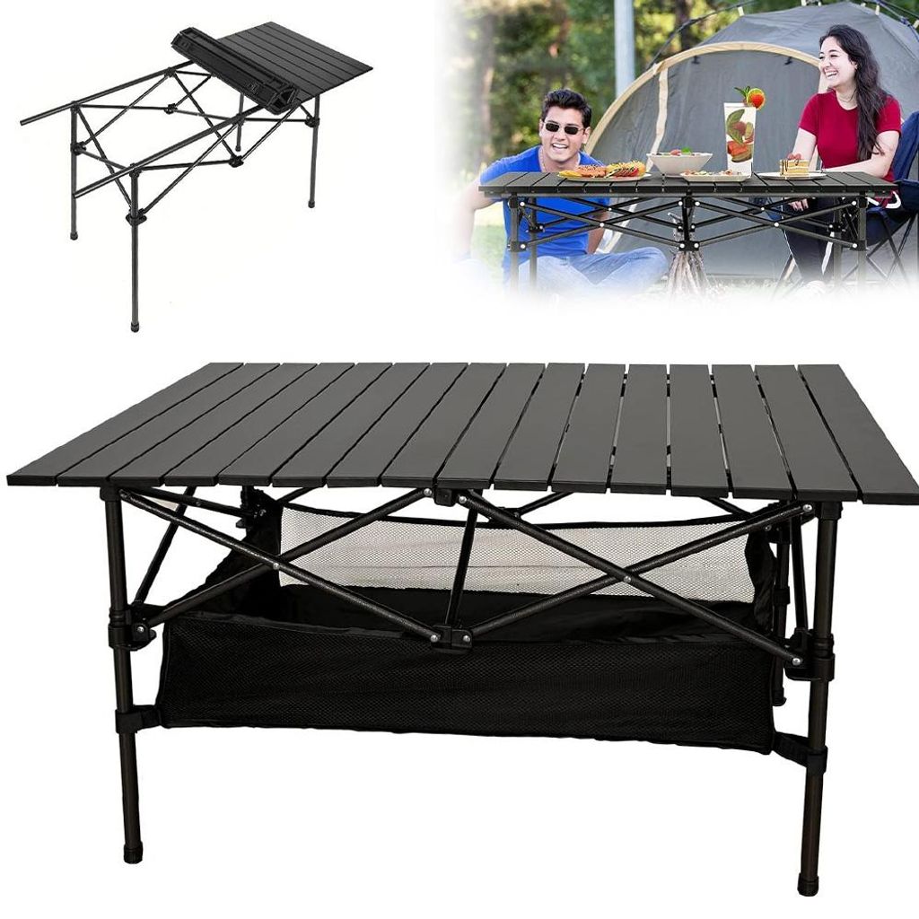 Campingtisch Aluminium Tisch 96 x 55 x 48 cm leicht, klappbar, Camping, Garten - Outdoor Klapptisch mit Tragetasche Gartentisch schwarz