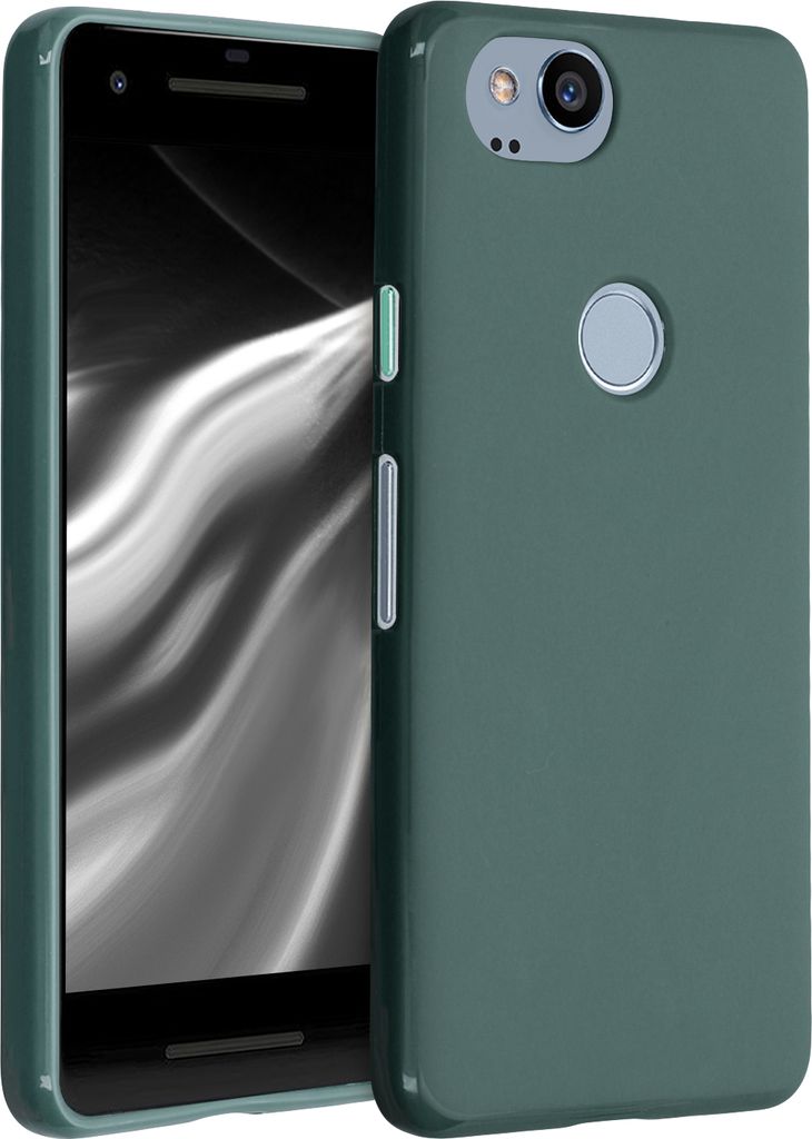 kwmobile Hülle kompatibel mit Google Pixel 2 Hülle - weiches TPU Silikon Case - Cover geeignet für kabelloses Laden - Blaugrün