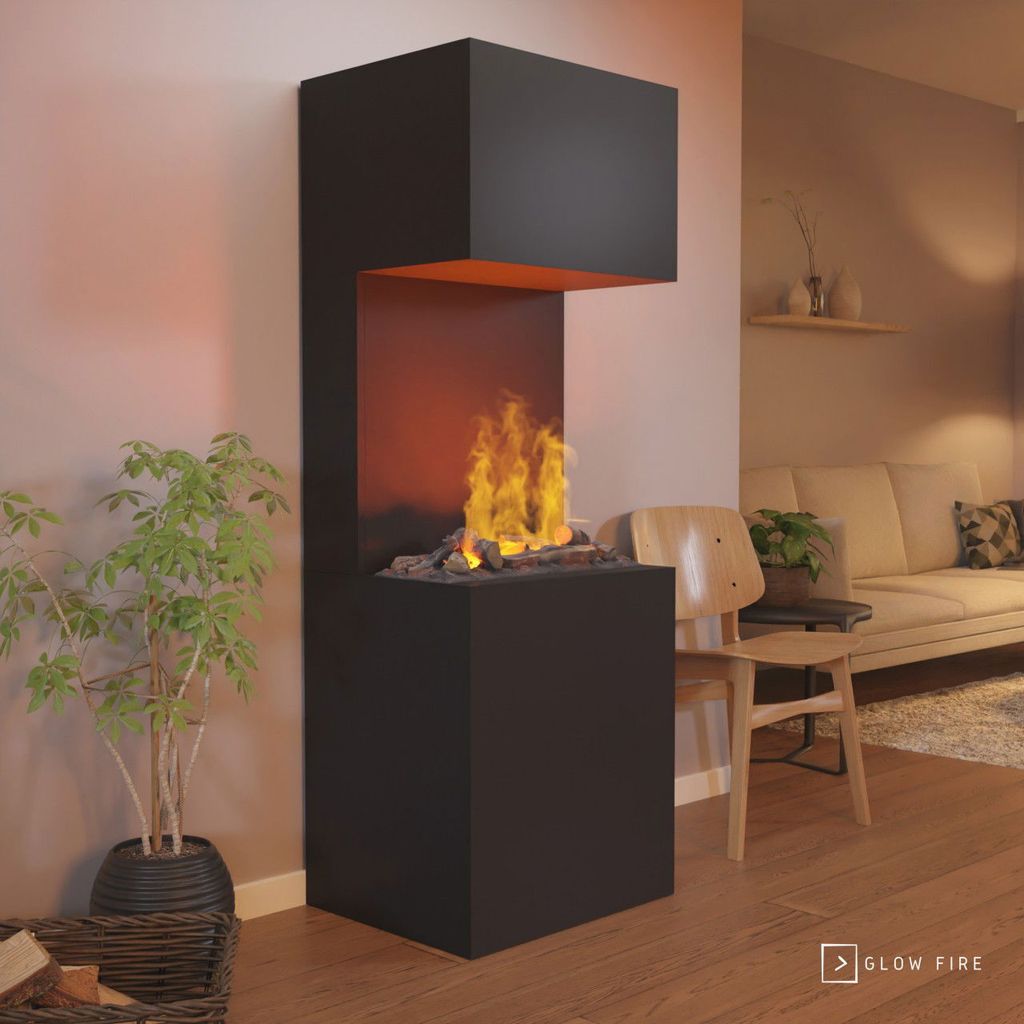 GLOW FIRE Elektrokamin 'Beethoven' | Wasserdampf Kamin mit OMC 600 inkl. Holz in schwarz als Raumteiler | HxBxT: 120x60x50 cm