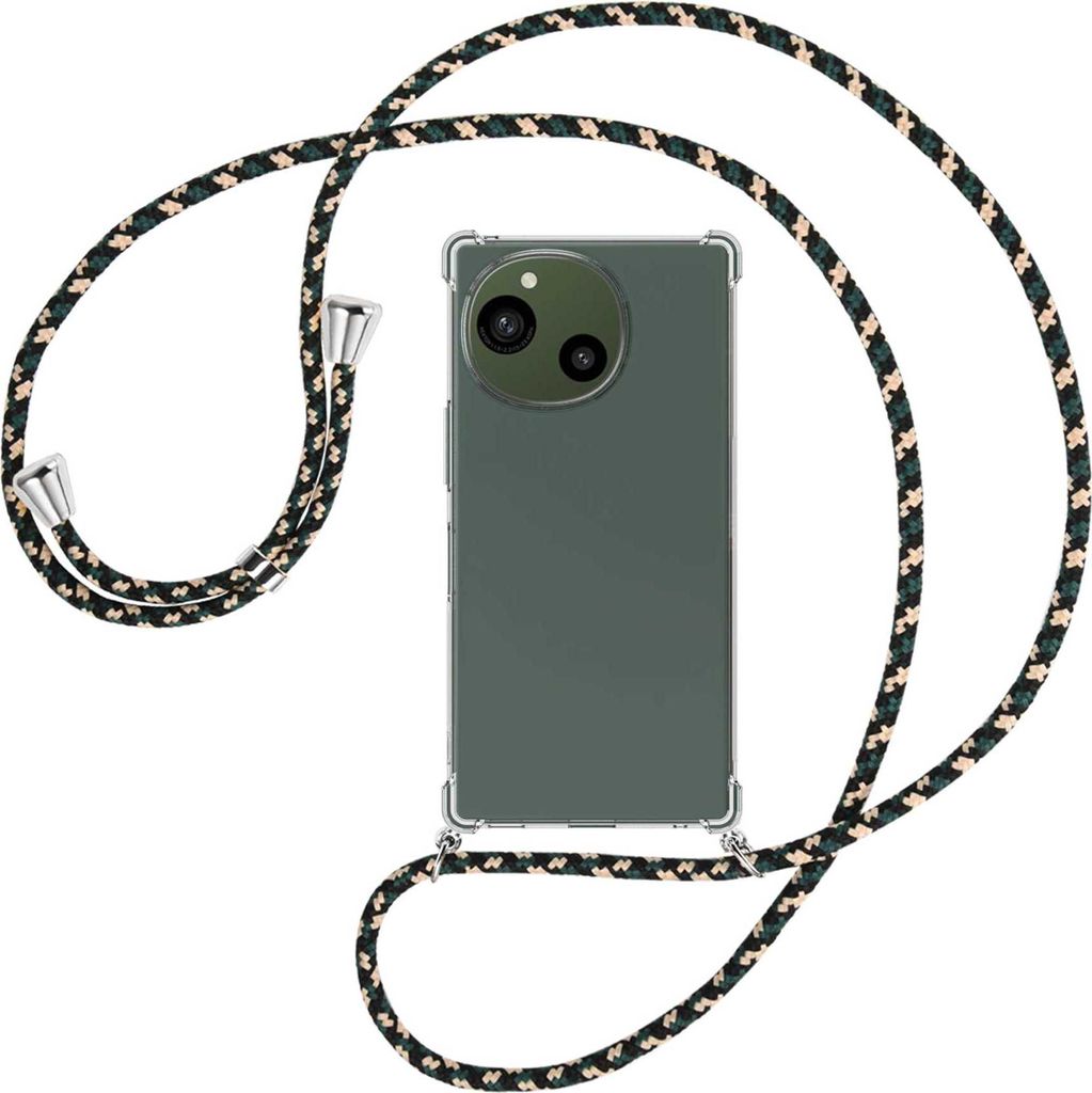 Handykette Backcover-Schutzhülle mit Band (Metall silberfarben) für Sharp Aquos R9 - camouflage