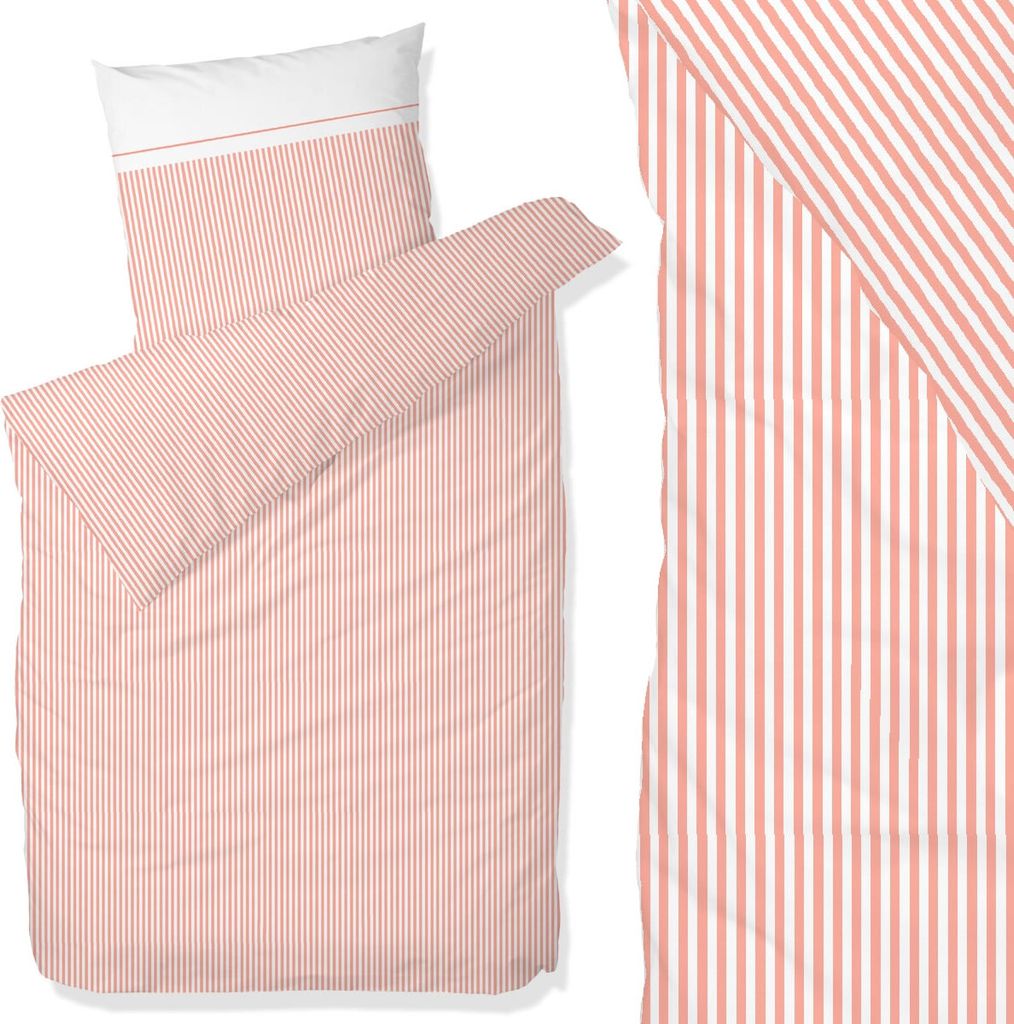 Hahn Satin Bettwäsche 200x200 +2x80x80 cm 8243004-020 rosa weiß gestreift