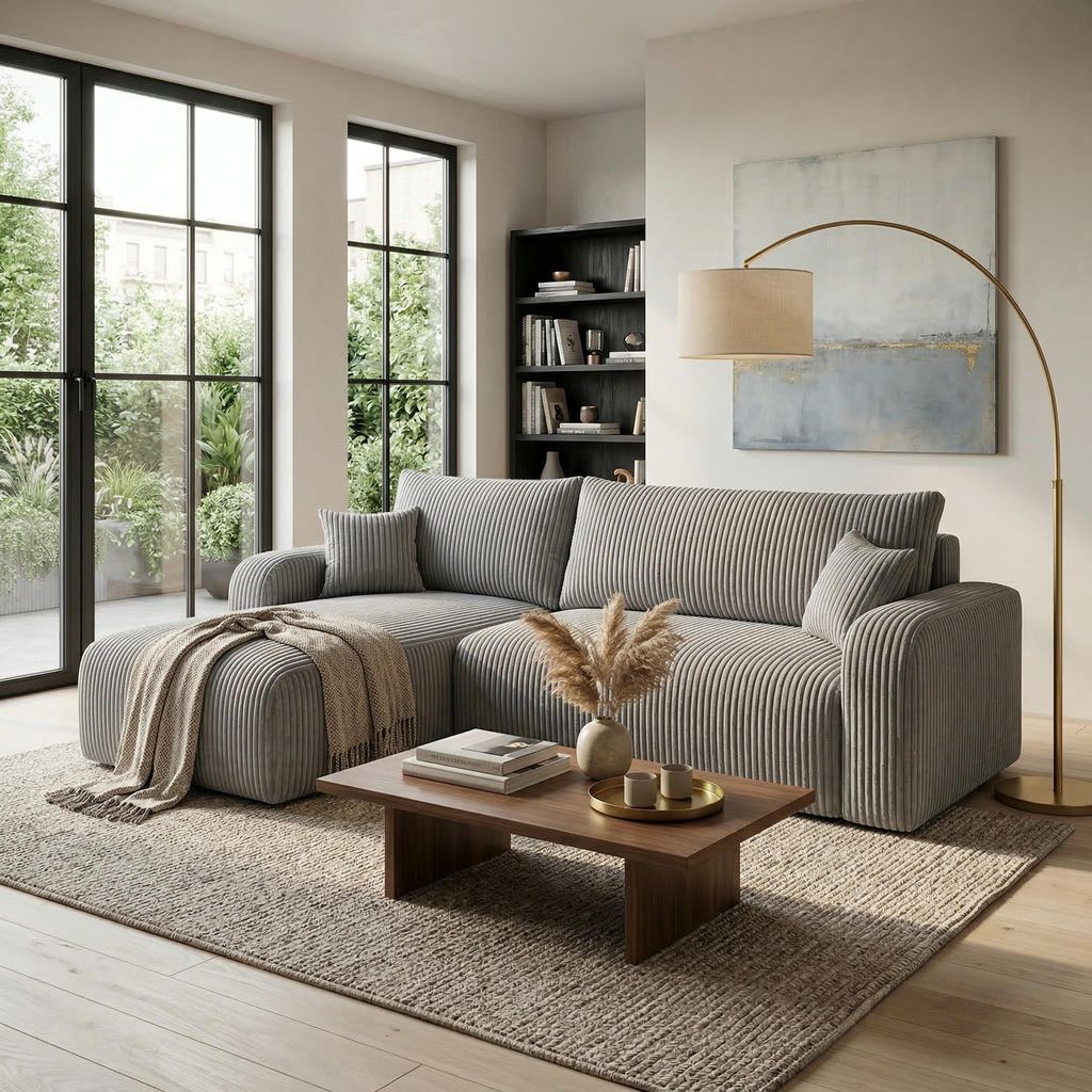 Wohnero24 Habana Ecksofa 251x153 cm mit Schlaffunktion 207x133 cm – Eckcouch mit Bettkasten – Cord Sofa L-Form – Wohnlandschaft Modern – Un...
