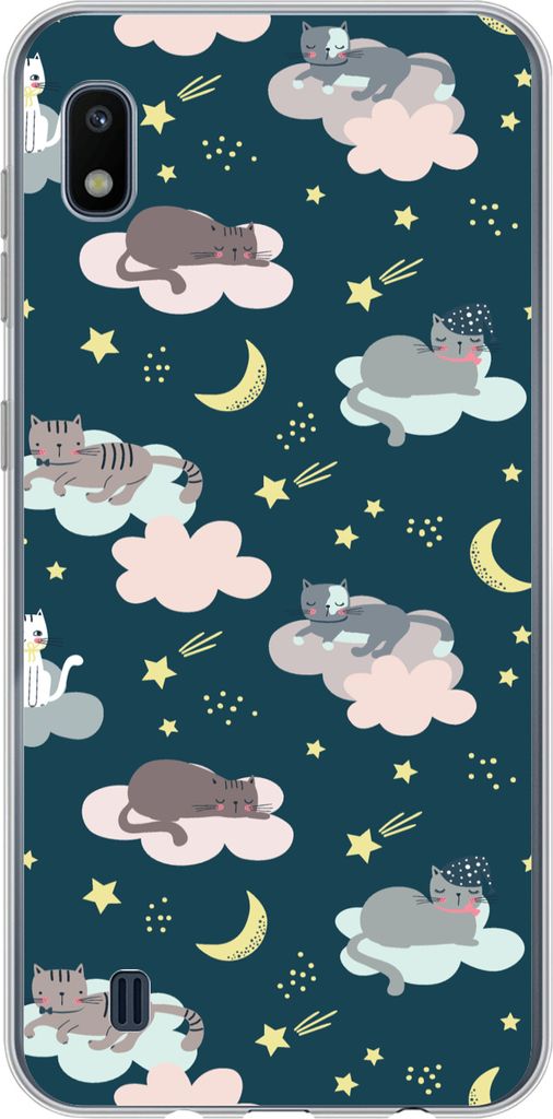 MuchoWow Handyhülle Schutzhülle Hülle für Telefoonhoesje Samsung Galaxy A10 Muster - Katze - Mond - Jungen - Mädchen - Kinder - Kind Silikon...