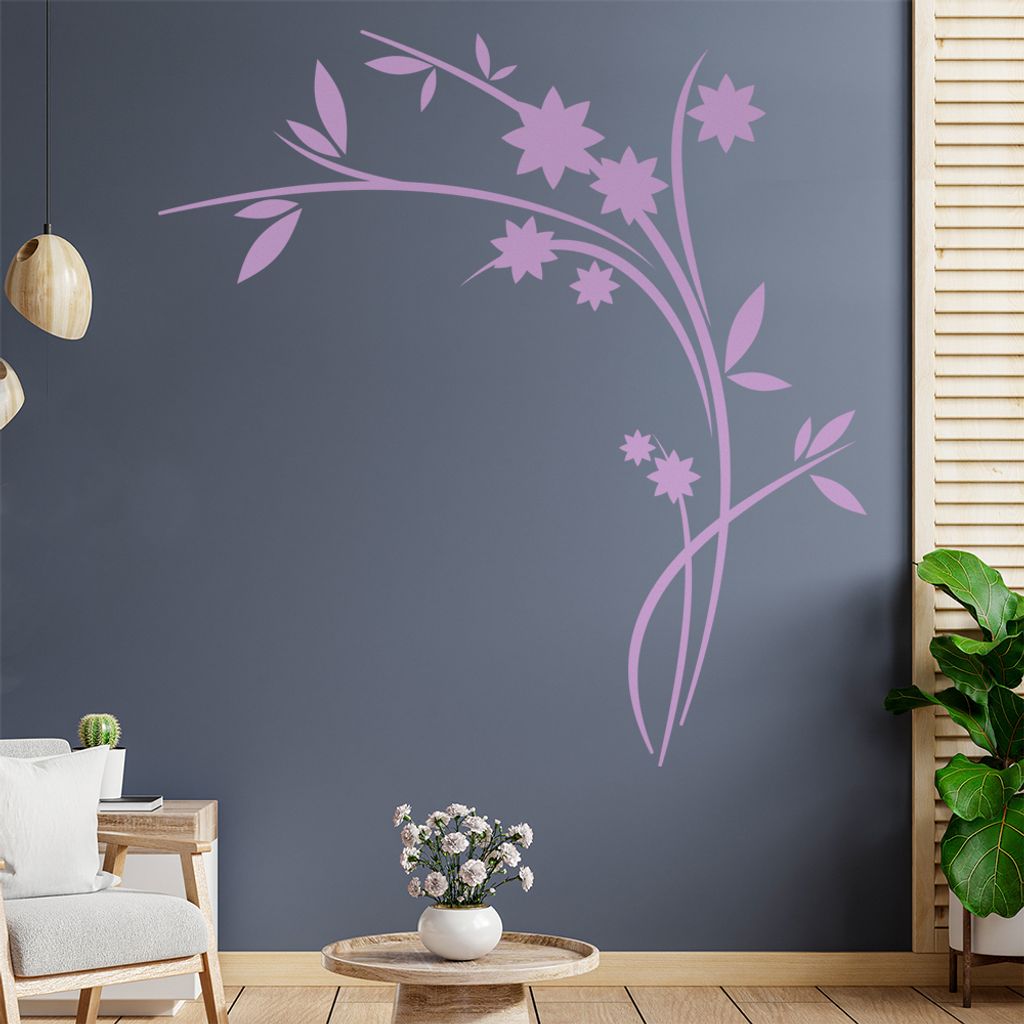 Blüten mit Sternblättern Wandtattoo in 6 Größen - Wandaufkleber Wall Sticker - Dekoration, Küche, Wohnzimmer, Schlafzimmer, Badezimmer