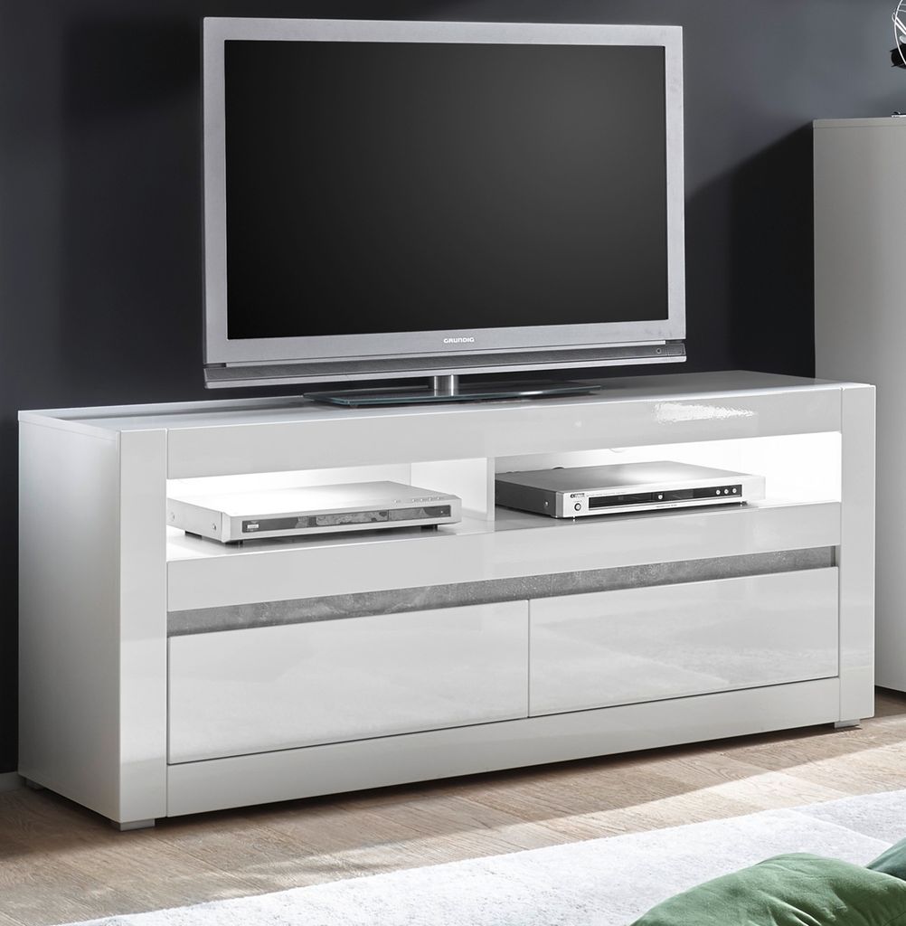 TV-Lowboard "Nobile" Hochglanz weiß grau TV-Unterteil in Komforthöhe 150 x 63 cm