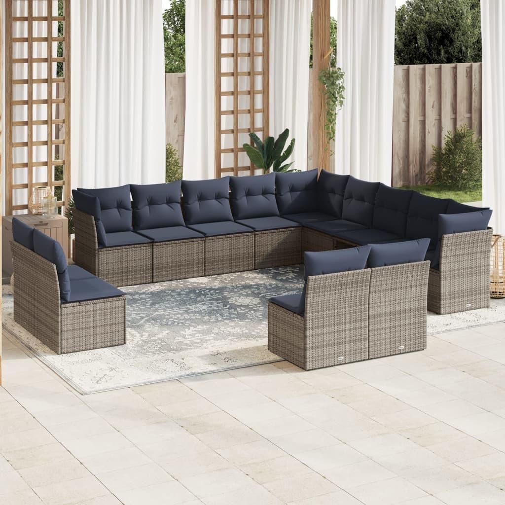 Möbel 13-teiliges Gartensofa-Set mit Kissen, grau, Polyrattan - Gartenmöbelgarnituren CC4594