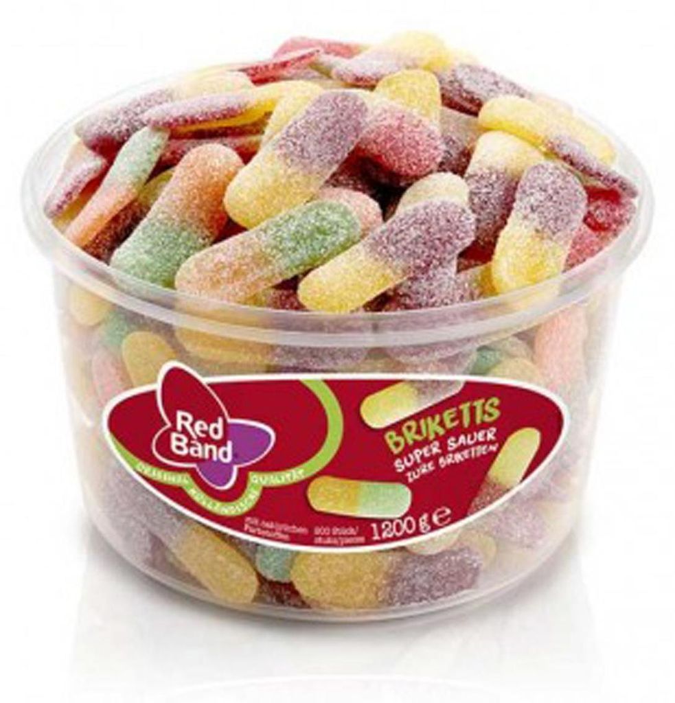 Red Band Brikety dvoubarevné super kyselá ovocná guma 1200g Obrázek produktu 