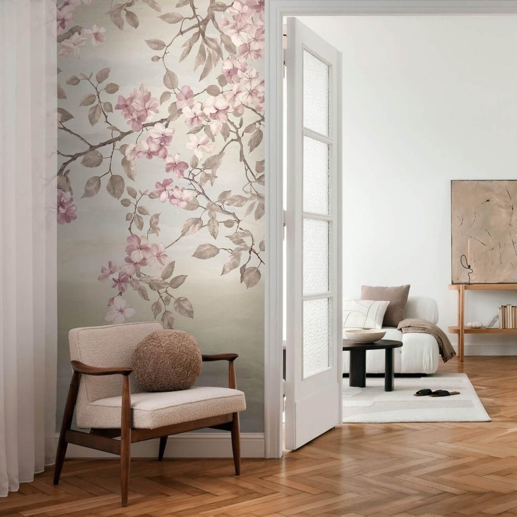 Profhome 791448-GU Fototapete Blumen matt beige hell-braun rosa 1,59 m x 2,8 m