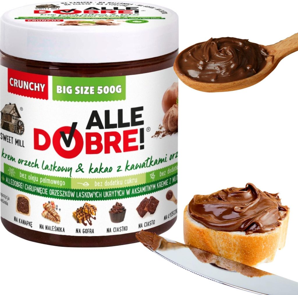 Schokoladencreme Crunchy - 500g - Haselnüsse 21% - Maltit - Fettarmes Kakaopulver 6,4%