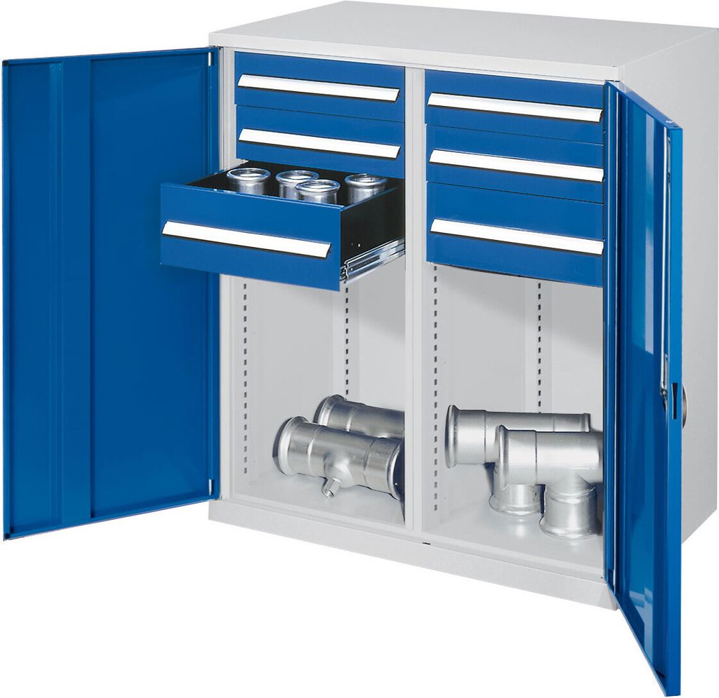 Kappes Schwerlast-Beistellschränke mit Mitteltrennwand 1110x1000x600mm Vollblechtüren Modell 74 enzianblau