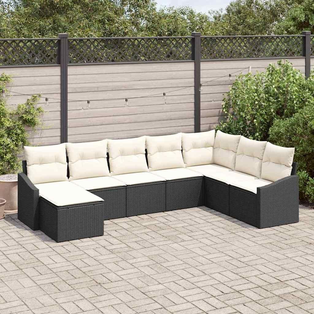 Maison Exclusive - Gartensofa-set mit Kissen 8 pcs Schwarz und Creme Poly-Rattan