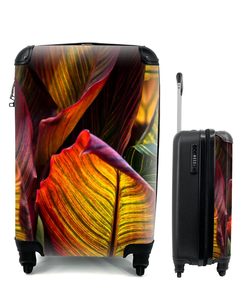 MuchoWow Koffer Handgepäck Trolley Rollkoffer Kleine Reisekoffer mit 4 Rollen - Blätter - Abstrakt - Farben - Cabin Size < 55x40x23 cm & 55x40x...