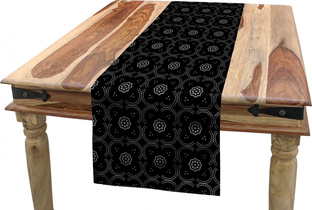 ABAKUHAUS Blumen Tischläufer, Gepunktete Kurvige Mosaik-Motive, Esszimmer Küche Rechteckiger Dekorativer Tischläufer, 40 x 225 cm, Schwarz und Grau