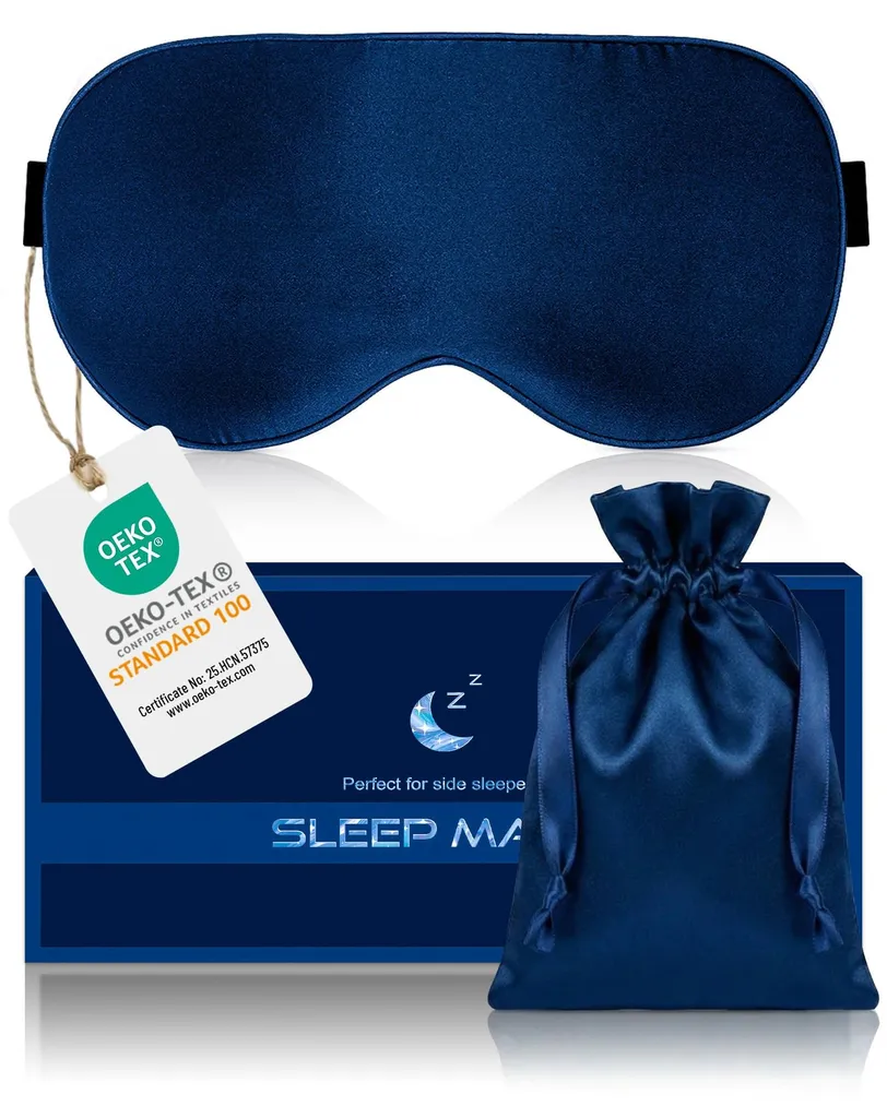 Masque de sommeil en soie de mûrier bio avec sangle ajustable confort