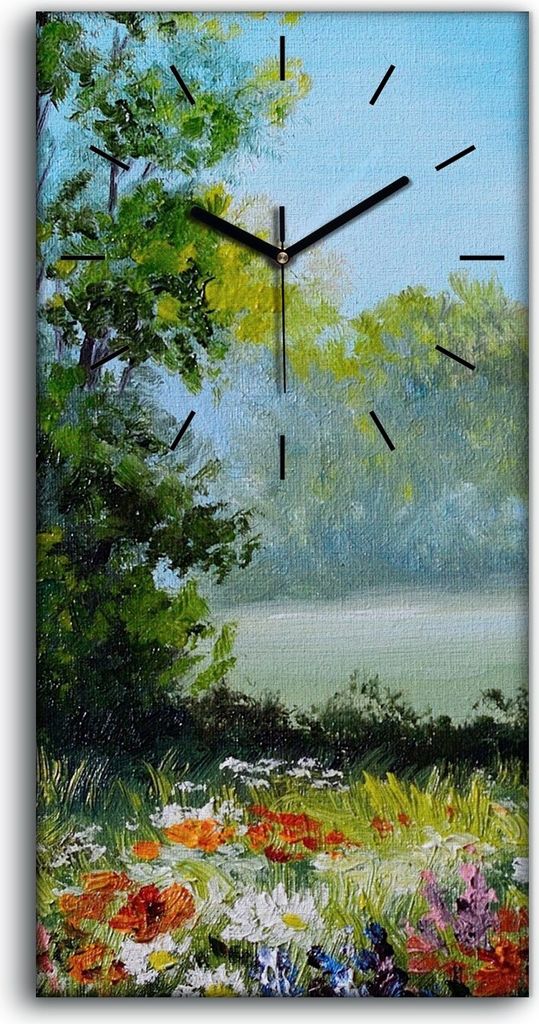 Küche Wohnzimmer Wand Leinwand Uhr 30x60 Malerei Abstrakte Blumen Bäume Fluss - schwarze Hände