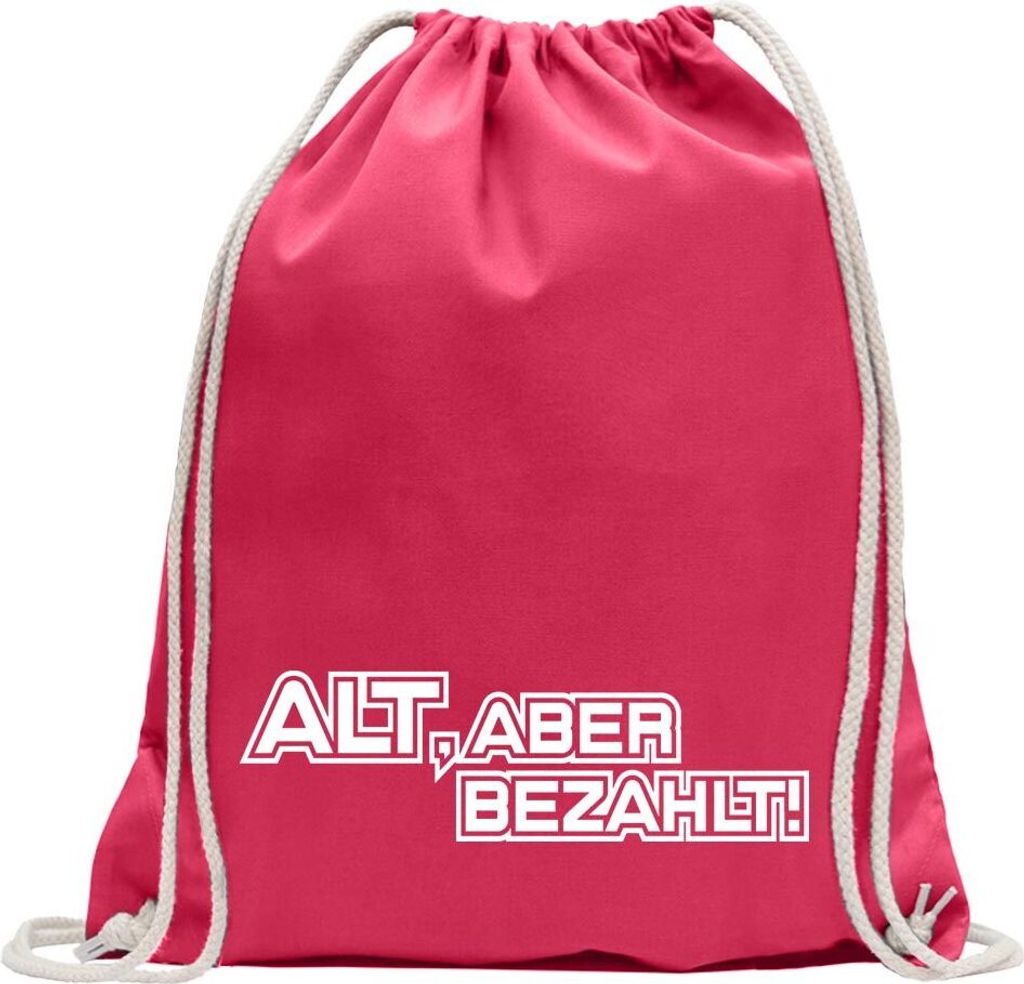 Kiwistar - Turnbeutel - pink - Alt aber bezahlt Oldschool Ratte Kiste - Fun Rucksack Sport Beutel Gymsack Baumwolle mit Ziehgurt