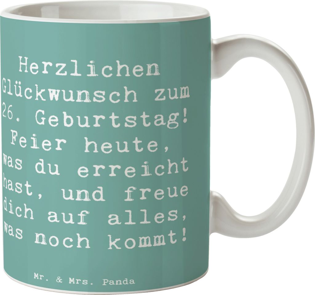 Mr. & Mrs. Panda Kaffeetasse Spruch 26. Geburtstag - Meeresbrise - Geschenk, Jubiläum, Teetasse, Geburtstagsgeschenk, Freundschaft, neue Abenteuer...