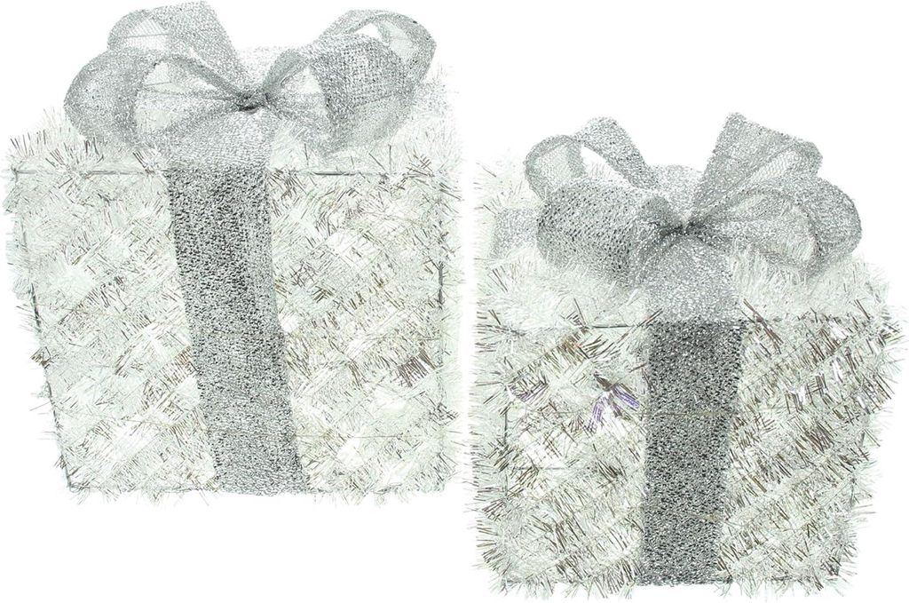 LED-Geschenk, 2er Set, Kunststoff, Metallrahmen, Meshgewebe, 20 BZW. 25 warmweiße LEDs, batteriebetrieben, Maße: 20x20x23cm, 25x25x29cm, ohne Bat...