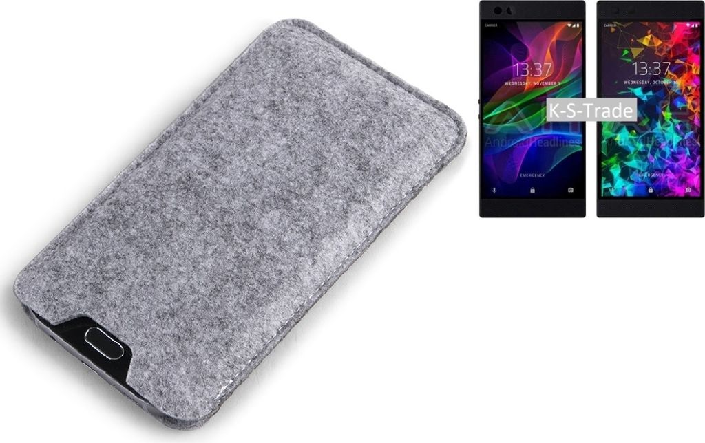 K-S-Trade Filz Handyhülle kompatibel mit Razer Phone 2 Schutzhülle Filztasche Filz Tasche Case Sleeve Handy Hülle Filzhülle grau