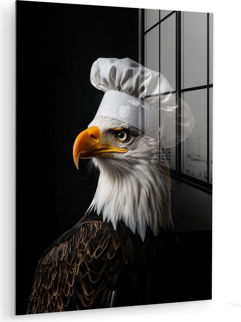MuchoWow Glasbilder - Bilder auf Wandbild - Foto auf Glas Adler - Amerika - Kochmütze - Vogel - Robust 30x40 cm Wanddekoration aus Glas - Acrylgla...