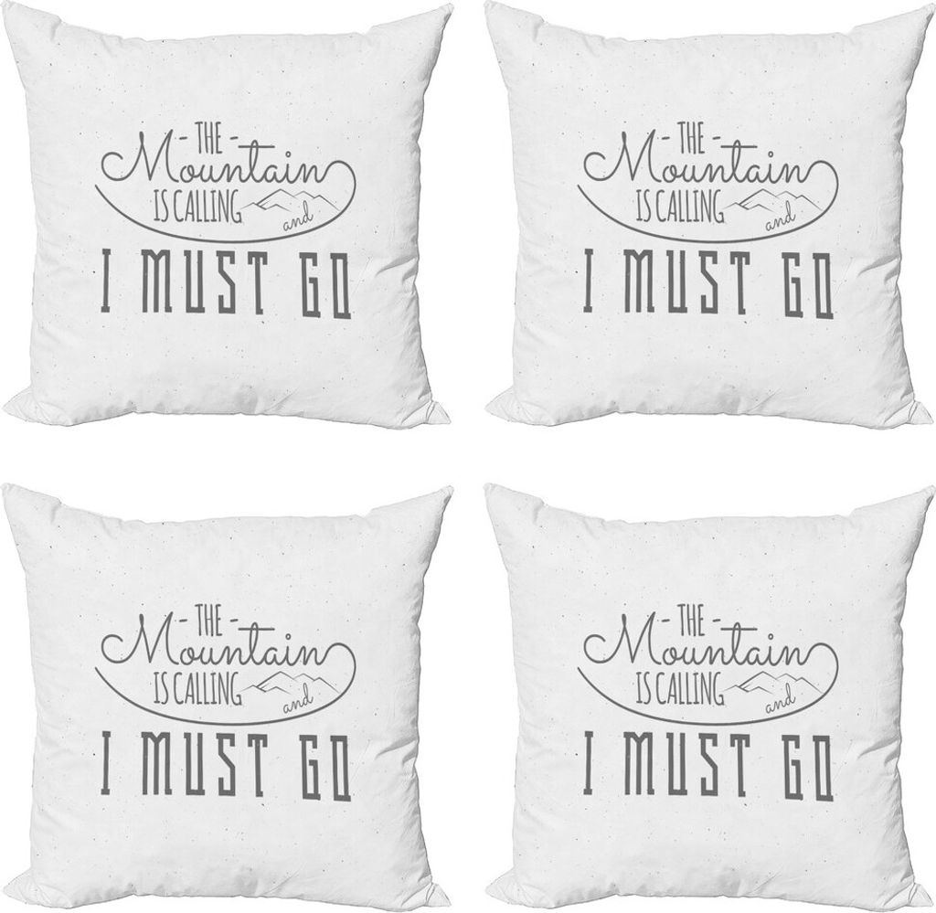 ABAKUHAUS Abenteuer Kissenbezug Set (4 Stück), Nature Walk Berge, Moderner Doppelseitiger Digitaldruck, 50 cm x 50 cm, Grau weiß
