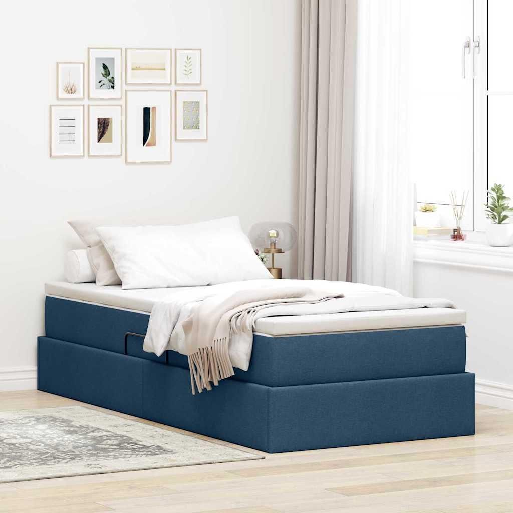 "2026 Aktion"Aufbewahrungsbett - elegante Design - Einzelbett/Bettgestell - mit Matratze Blau 90x200cm Polyester - Klassische Betten Top2152912