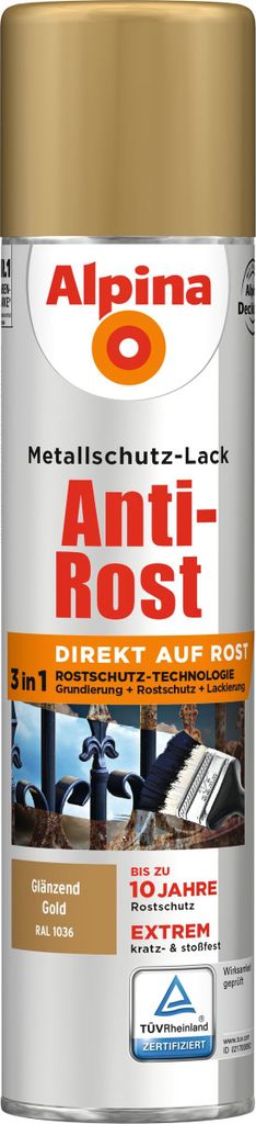 Alpina Sprühmetallschutz-Lack Anti Rost 400 ml gold Produktbild 1