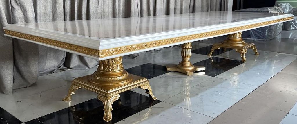 Casa Padrino Luxus Barock Esstisch Creme / Weiß / Gold - Riesiger Massivholz Esszimmertisch - Esszimmer Möbel im Barockstil - Barock Möbel - Bar...