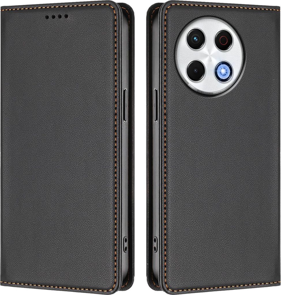 Handyhülle für Tecno Spark 30 Pro 4G, Kunstleder Klapphülle Stoßfeste Magnetische Hülle mit Ständer Schwarz