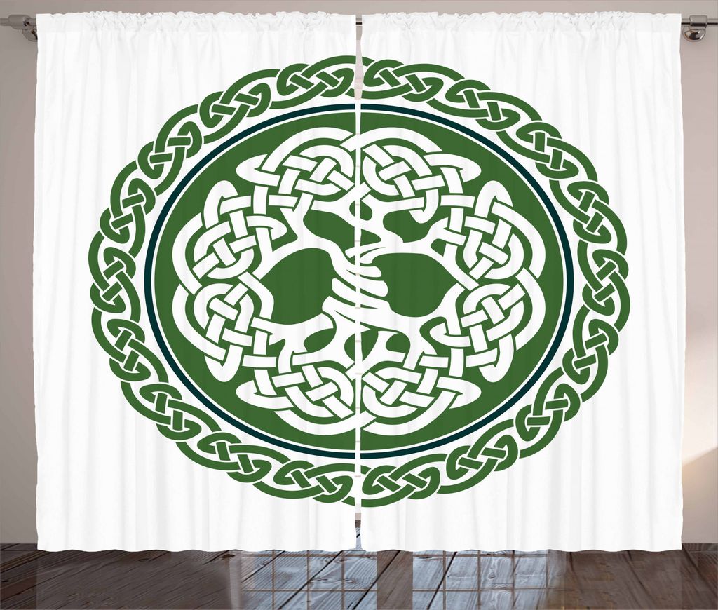 ABAKUHAUS keltisch Rustikaler Gardine, Baum des Lebens mit Frieze, Schlafzimmer Kräuselband Vorhang mit Schlaufen und Haken, 280 x 245 cm, Fern Gr...