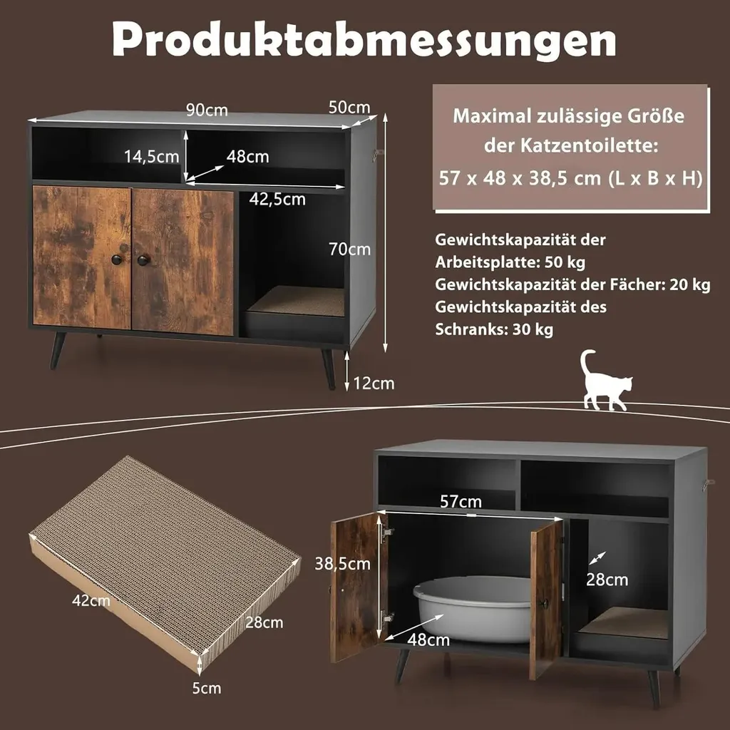 Armoire pour bac à litière chat cachée design moderne 2 compartiments - 6