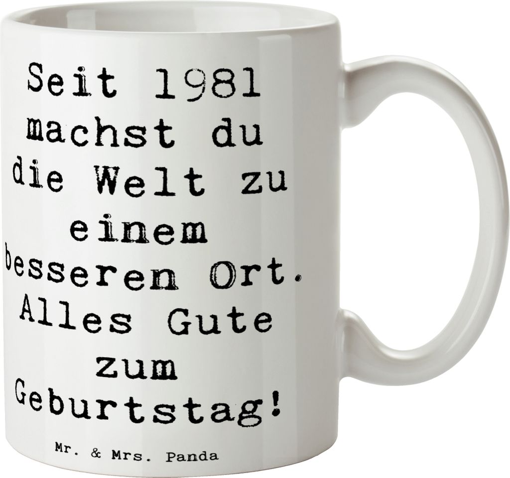 Mr. & Mrs. Panda Tasse Spruch 1981 Geburtstag - Weiß - Geschenk, positive Ausstrahlung, Becher, Keramikbecher, Teetasse, Welt zu einem besseren Or...