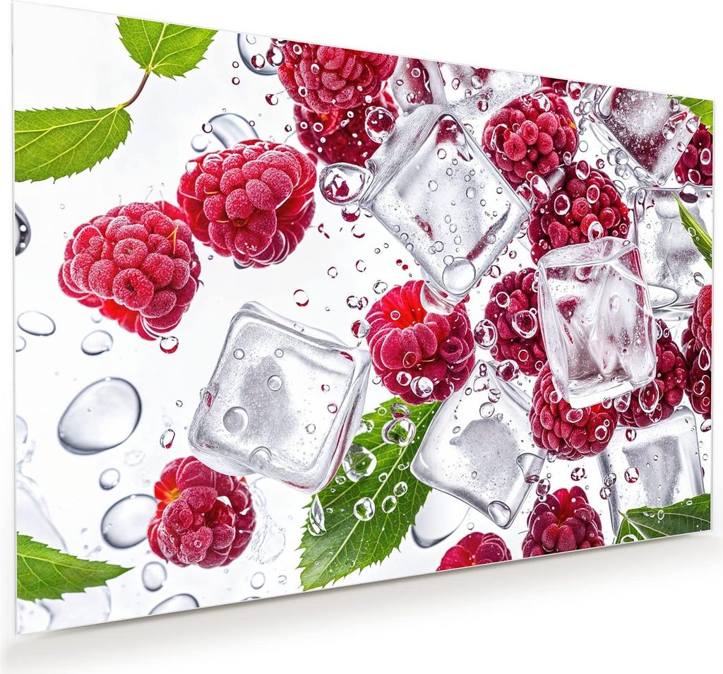 Glasbild 45x30cm in XXL für Wohnzimmer, Schlafzimmer Motiv Himbeereis