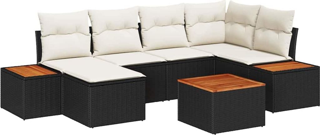 vidaXL Garten-Sofa-Set mit Kissen 7 pcs Schwarz Poly-Rattan
