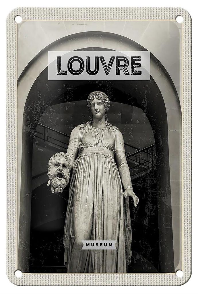 Blechschild Reise 12x18cm Louvre Museum Reiseziel Tourism Retro Schild