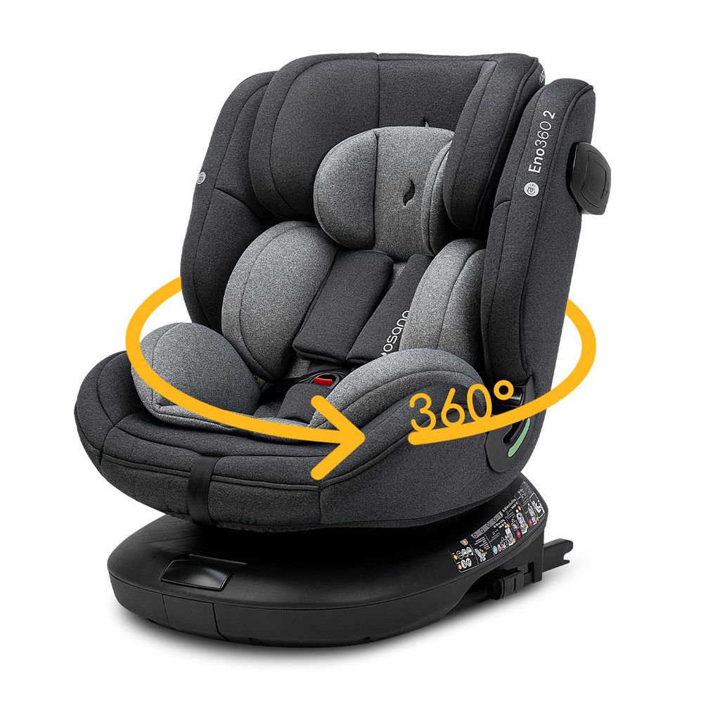 Osann Eno360 2 i-Size , drehbarer Kindersitz 40-150 cm, Reboarder mit Isofix und Top-Tether – Dark Grey Melange