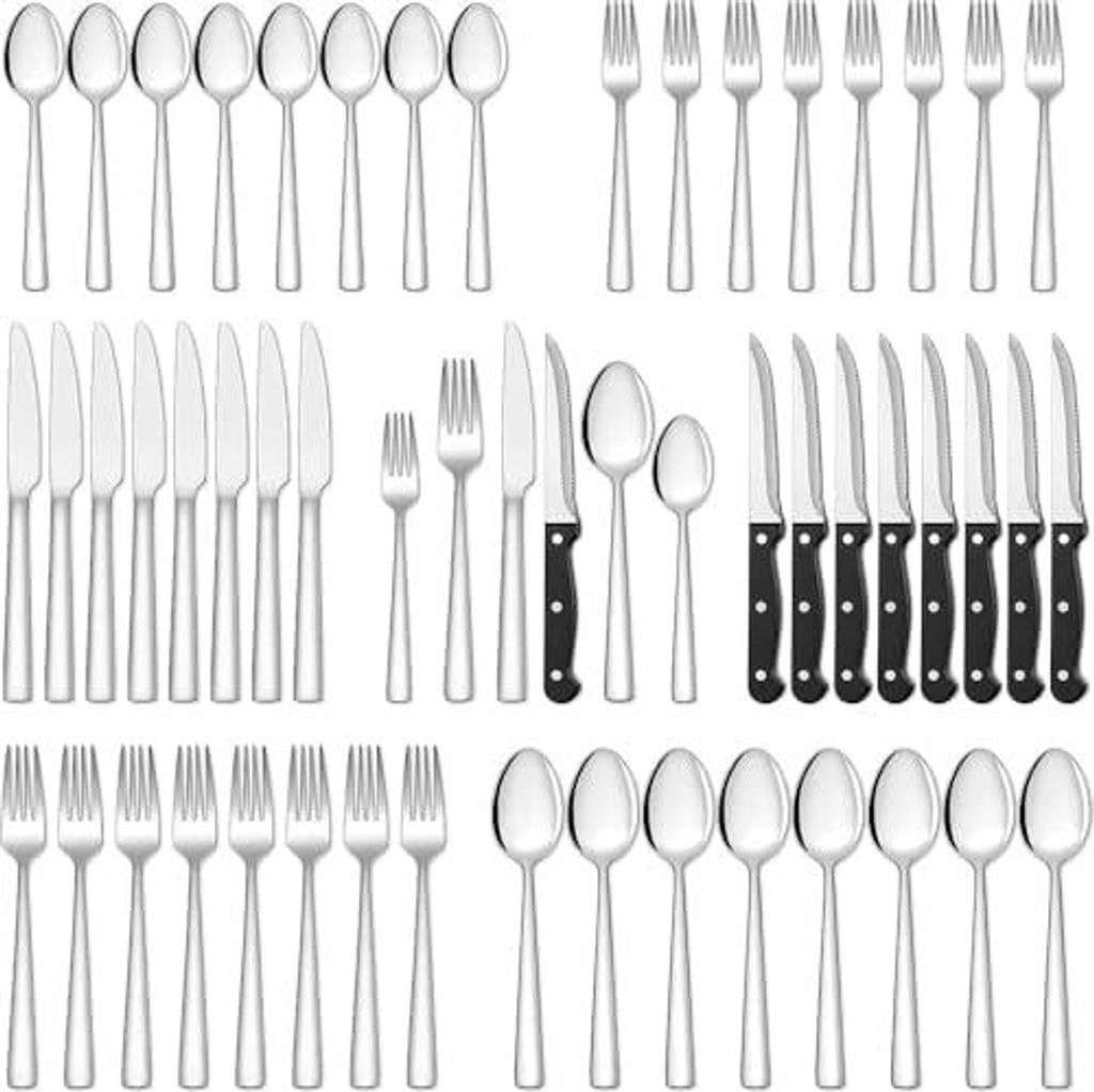 36 teiliges Edelstahl Besteckset mit Steakmesser, Besteck Set 6 Personen, Elegantes Essbesteck Set mit Messer Gabel Löffel, Tafelbesteck für Haus...