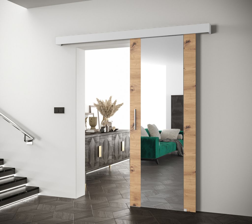 Schiebetür mit silbernem Griff SALOME 2 – Eiche Artisan / weiß