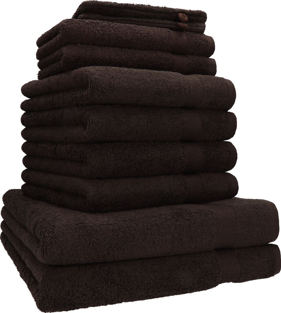 Betz 10-tlg. Handtuch-Set PREMIUM 2 Duschtücher 4 Handtücher 2 Gästetücher 2 Waschhandschuhe Farbe: dunkelbraun