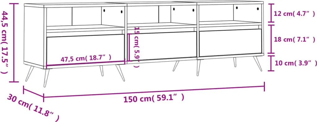 Mobile Porta TV Rovere Fumé 150cm - Mobiletto Design Soggiorno Legno - 11
