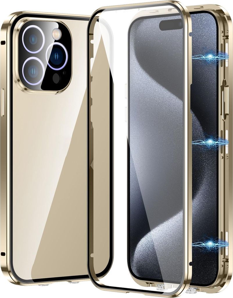 Für Apple iPhone 16 Pro Handy Tasche 360 Magnet Glas Bumper Metall Hülle Etuis Case Cover