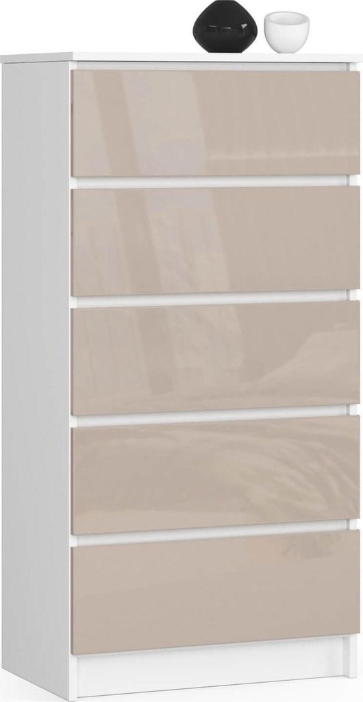 Kommode – Sideboard – Schubladenkommode – 60 cm – Weiß / Beige Hochglanz – Praktischer Stauraum für vielseitige Räume