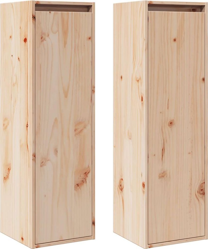 Two identical wooden cabinets are shown side-by-side against a white background.