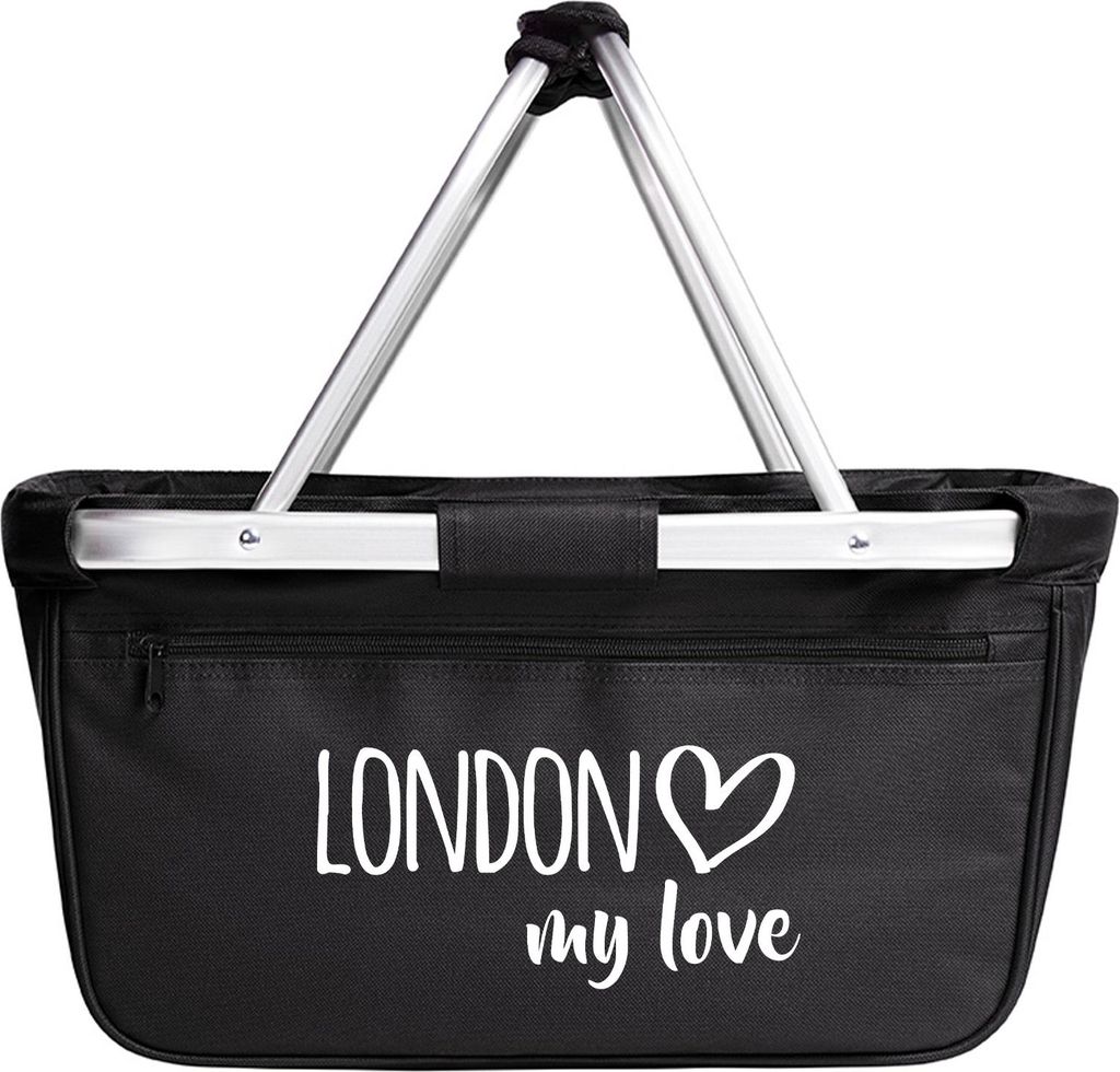 Huuraa Einkaufskorb London my love 20 Liter Black faltbarer Tragekorb Geschenkidee
