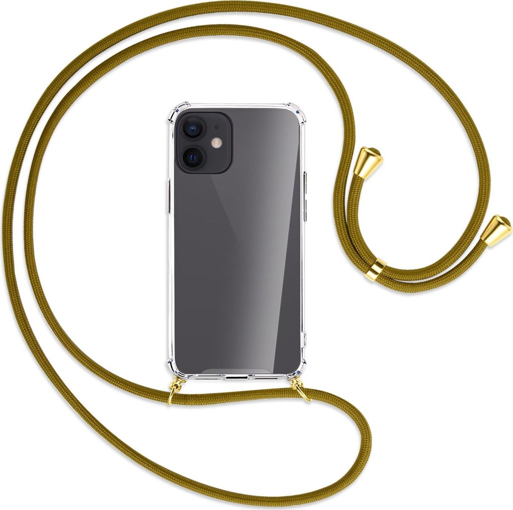 Handykette Backcover-Schutzhülle mit Band (Metall goldfarben) für Apple iPhone 12 Mini - khaki