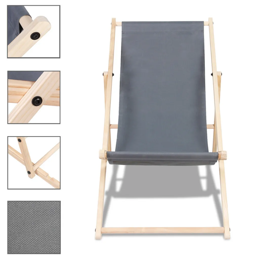Sedia da Sole in Legno Grigio Pieghevole: Set 2 Pezzi Outdoor Design
